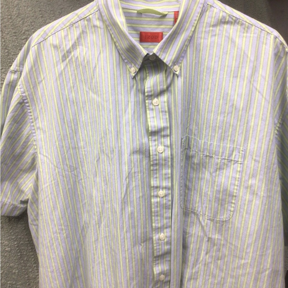 Izod Green and Blue Striped Button-Down Shirt
